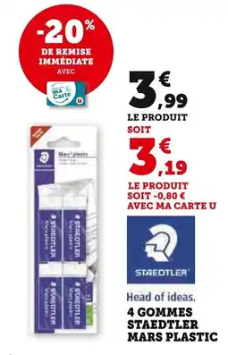 Super U 4 gommes staedtler mars plastic offre