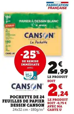 Super U Pochette de 24 feuilles de papier dessin canson offre