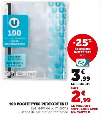 Super U 100 pochettes perforées u offre