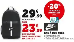 Super U Sac à dos nike offre