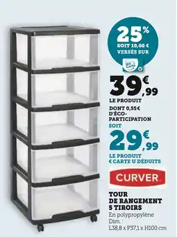 Super U Tour de rangement 5 tiroirs offre