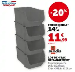 Super U Lot de 4 bac de rangement offre