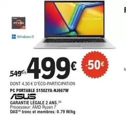 E.Leclerc Asus - pc portable s1502ya-nj667w offre