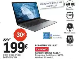 E.Leclerc Lenovo - pc portable ipp 15jl7 offre