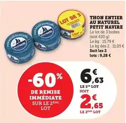 Hyper U Petit navire - thon entier au naturel offre