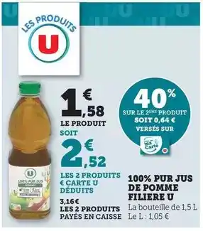 Hyper U U - 100% pur jus de pomme filiere offre