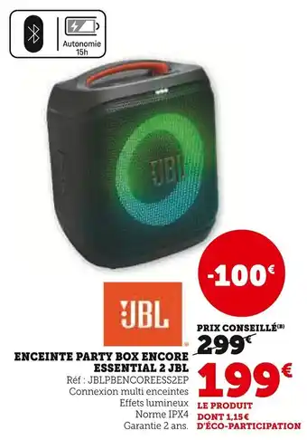 Super U Enceinte party box encore essential 2 jbl offre