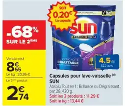 Cora x Carrefour SUN Capsules pour lave-vaisselle offre