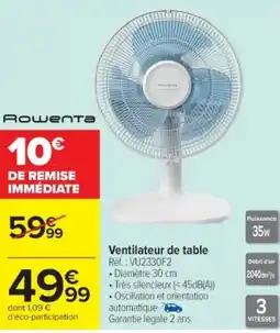 Cora x Carrefour ROWENTA Ventilateur de table offre