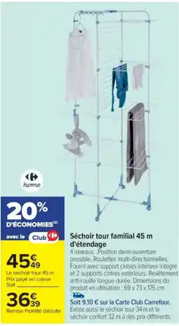 Cora x Carrefour Séchoir tour familial 45 m d'étendage offre