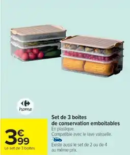 Cora x Carrefour Set de 3 boîtes de conservation emboitables offre
