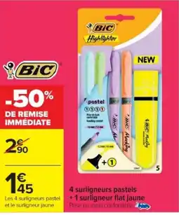 Cora x Carrefour BIC 4 surligneurs pastels +1 surligneur flat jaune offre