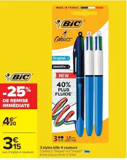 Cora x Carrefour BIC 3 stylos-bille 4 couleurs offre