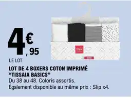 E.Leclerc LOT DE 4 BOXERS COTON IMPRIMÉ “TISSAIA BASICS” offre