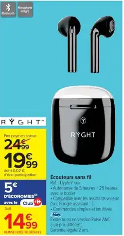 Cora x Carrefour RỲGHT Écouteurs sans fil offre
