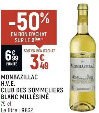 Club des sommeliers monbazillac h.v.e. blanc millésimé