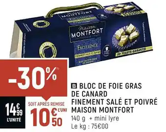 Spar Maison montfort bloc de foie gras de canard finement salé et poivré offre