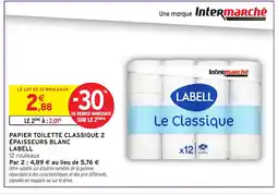 Intermarché LABELL Papier toilette classique 2 épaisseurs blanc offre