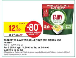 Intermarché FAIRY Tablettes lave-vaisselle tout en 1 citron x56 offre