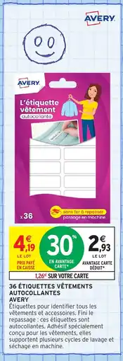 Intermarché Hyper AVERY 36 étiquettes vêtements autocollantes offre