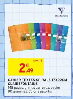 Intermarché Hyper CLAIREFONTAINE Cahier textes spirale offre