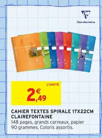 Intermarché Hyper CLAIREFONTAINE Cahier textes spirale offre