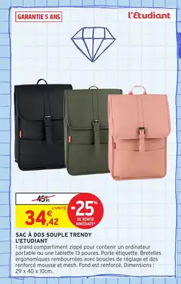 Intermarché Hyper Sac à dos souple trendy offre