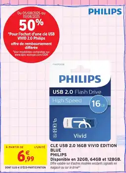 Intermarché Hyper PHILIPS Cle usb 2.0 16gb vivid edition blue offre