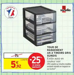Intermarché Hyper Tour de rangement a5 3 tiroirs gris offre