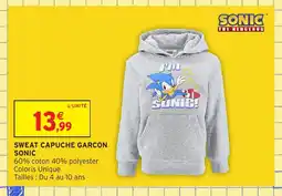 Intermarché Hyper SONIC Sweat capuche garcon offre