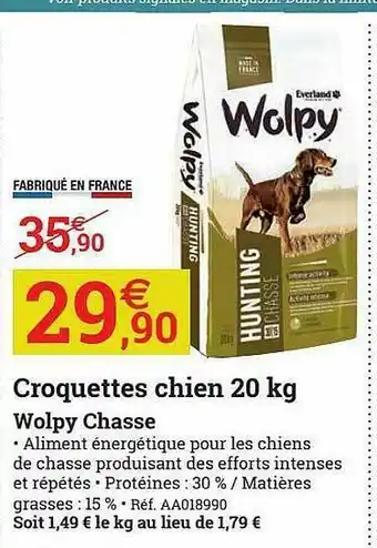 Espace emeraude Croquettes Chien 20 Kg Wolpy Chasse offre