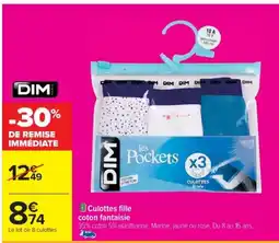 Cora x Carrefour DIM Culottes fille coton fantaisie offre