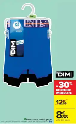 Cora x Carrefour DIM Boxers coton stretch garçon 95% coton 5% elasthanne. Différents coloris. Du 4/5 ans au 16 ans offre