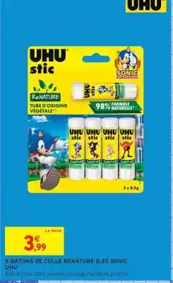 Intermarché 5 BÂTONS DE COLLE RENATURE 8,2G SONIC UHU offre