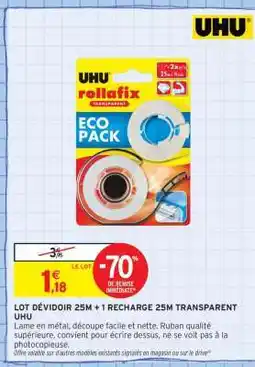 Intermarché LOT DÉVIDOIR 25M + 1 RECHARGE 25M TRANSPARENT UHU offre