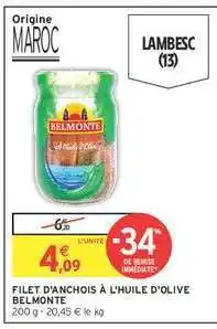 Intermarché FILET D'ANCHOIS À L'HUILE D'OLIVE BELMONTE offre