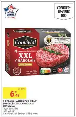 Intermarché 4 STEAKS HACHÉS PUR BŒUF SURGELÉS XXL CHAROLAIS CONVIVIAL offre