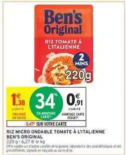 Intermarché RIZ MICRO ONDABLE TOMATE À L'ITALIENNE BEN'S ORIGINAL offre