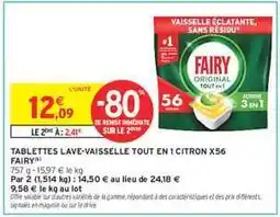 Intermarché TABLETTES LAVE-VAISSELLE TOUT EN 1 CITRON X56 FAIRY offre