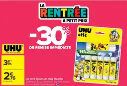 Cora x Carrefour UHU Lot de 6 bâtons de colle blanche offre