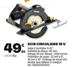 Brico Dépôt TITAN Scie circulaire 18 v offre