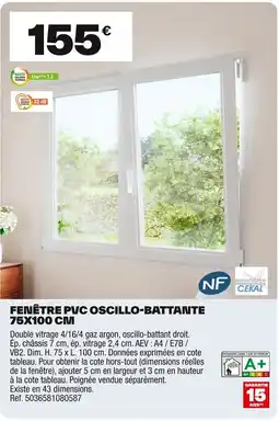 Brico Dépôt Fenêtre pvc oscillo-battante 75x100 cm offre