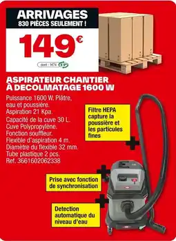 Brico Dépôt Aspirateur chantier à decolmatage 1600 w offre