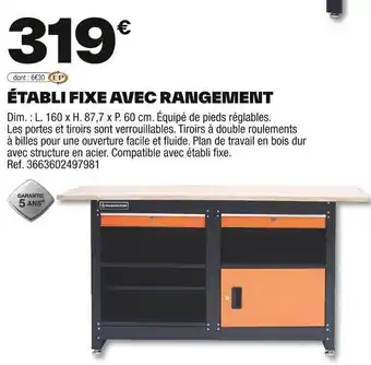 Brico Dépôt Établi fixe avec rangement offre