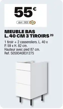 Brico Dépôt Meuble bas l. 40 cm 3 tiroirs offre