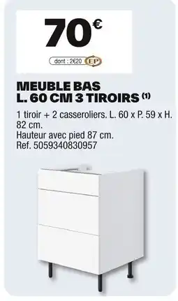 Brico Dépôt Meuble bas l. 60 cm 3 tiroirs offre