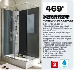 Brico Dépôt Cabine de douche hydromassante "onega" 80 x 120 cm offre