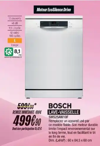 Blanc Brun BOSCH Lave-vaisselle sms25aw10f offre