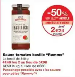 Monoprix Sauce tomates basilic rummo offre