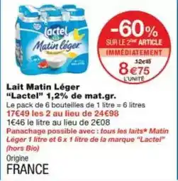 Monoprix Lactel - lait matin léger 1,2% de mat.gr offre